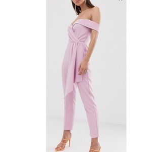 Pink off-shoulder jumpsuit
